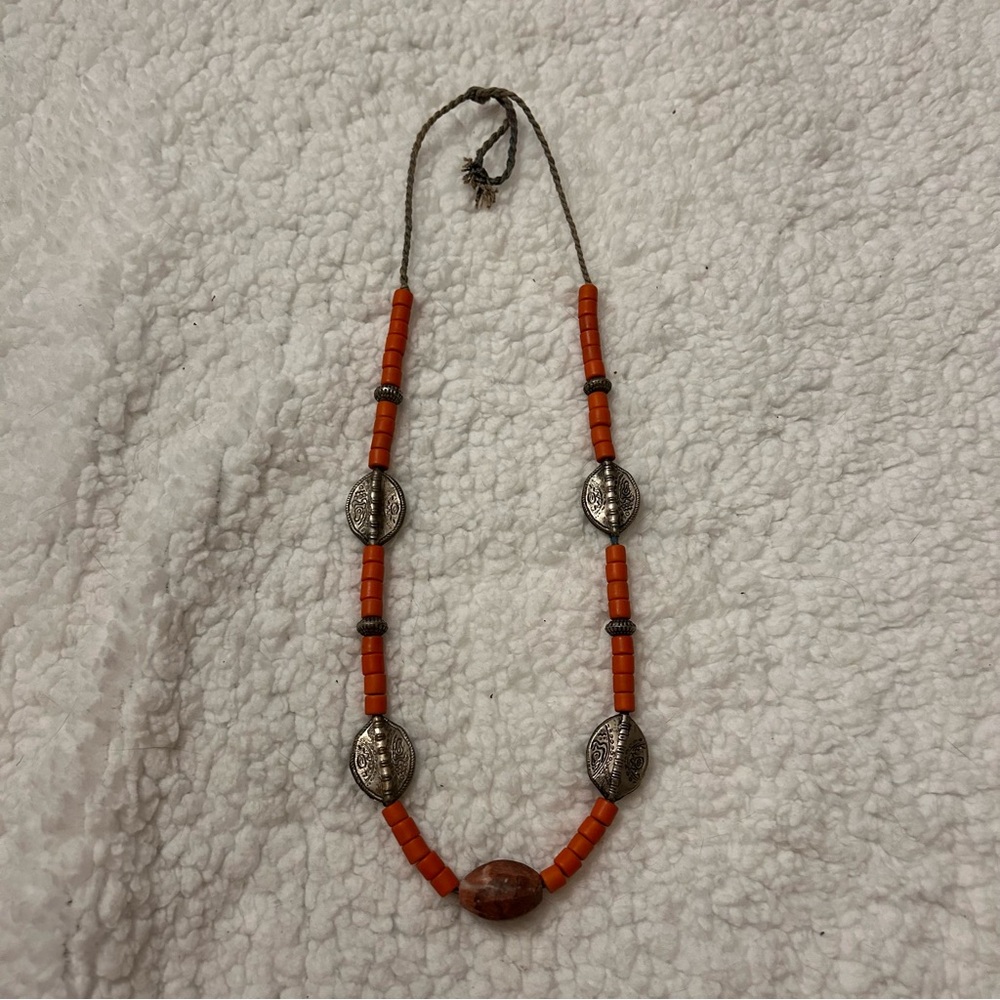 Necklace, Vintage,Handmade, stone with beads, orange